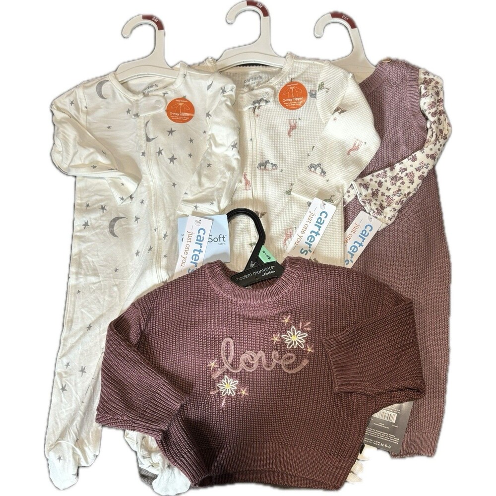 Carters Gerber Baby Girl 6 Month Fall Clothing Lot Of 4 Sleepers Sweater NWT